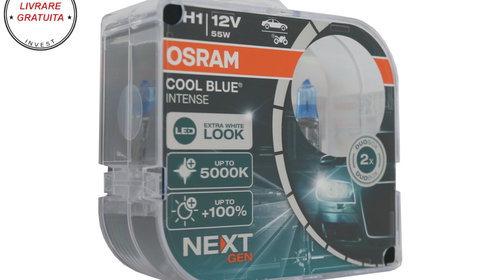 Set 2 Becuri Auto Halogen NEXT GEN Osram Cool Blue Intense 64150CBN-HCB H1 12V- livrare gratuita