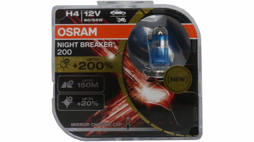 Set 2 Becuri Auto Halogen Osram NIGHT BREAKER 200 H4 Halogen 64193NB200 H4 12V 60/55W 64193NB200-HCB