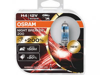 Set 2 Becuri Auto Halogen Osram NIGHT BREAKER 200 H4 Halogen 64193NB200 H4 12V 60/55W 64193NB200-HCB