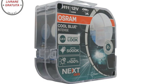 Set 2 Becuri Auto-Moto Halogen NEXT GEN Osram Cool Blue Intense H11 64211CBN-HCB 1- livrare gratuita