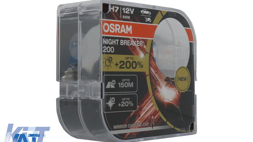 Set 2 Becuri Auto-Moto Halogen Osram Night Breaker Laser 200 64210NB200-HCB H7 12V 55W