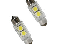 Set 2 becuri auto Vectra cu 2 leduri SMD 12V T11x36mm C5W alb sofit Festoon 5050SMD