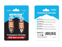 Set 2 becuri auto Vertex LED , C5W SV8.5-8, 12 SMD 4014, 2.9W, 41mm, Canbus, 12-24V, leduri alb sofit Festoon