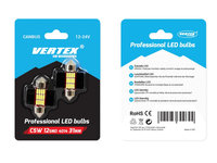 Set 2 becuri auto Vertex LED , C5W SV8.5-8, 12SMD 4014, 2W, 31mm, Canbus, 12-24V, leduri alb sofit Festoon