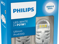 Set 2 becuri auxiliare cu led 12v p21w ultinon pro6000si white philips 40916