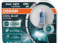 Set 2 becuri cu halogen Osram H4 12V 60 / 55W P43t Cool Blue NEXT GEN 5000K