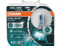 Set 2 becuri cu halogen Osram H4, 12V, 60 / 55W, P43t, Cool Blue NEXT GEN, 5000K AVX-AM64193CBN-H