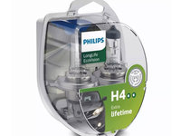 SET 2 BECURI FAR H4 60/55W 12V LONGER LIFE ECOVISION PHILIPS