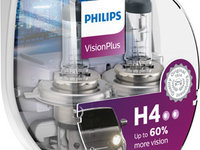 SET 2 BECURI FAR H4 P43t 60/55W 12V VISION PLUS PHILIPS