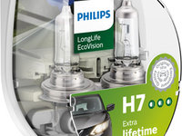 SET 2 BECURI FAR H7 55W 12V LONG LIFE ECOVISION PHILIPS 12972LLECOS2 PHILIPS