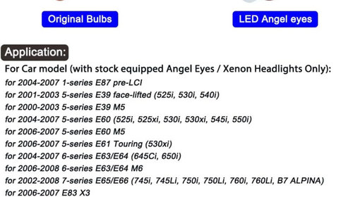 Set 2 Becuri Led Marker Angel Eyes Bmw E39 E60 E61 E39 E63 E64 E65 E66 E83 X5, Albastru KRU165