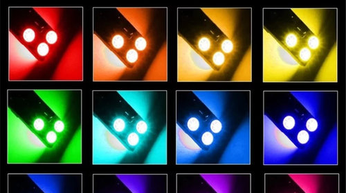 Set 2 becuri led w5w T10 + telecomanda multicolore model Rainbow Light