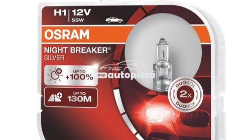 Set 2 becuri Osram H1 Night Breaker Silver (+