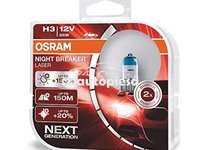 Set 2 becuri Osram H3 Night Breaker Laser Next Gen (+150% lumina) 12V 55W 64151NL-HCB piesa NOUA
