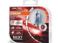 Set 2 becuri Osram H4 Night Breaker Laser Next Gen (+150% lumina) 12V 55W 64193NL-HCB piesa NOUA