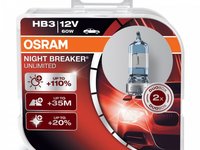 Set 2 becuri Osram HB3 Night Breaker Unlimited (+110 lumina) 12V 60W 9005NBU piesa NOUA