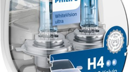 Set 2 becuri Philips H4 WhiteVision Ultra 12V