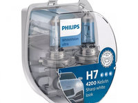 Set 2 becuri Philips H7 WhiteVision Ultra 4200K 12V 55W + BONUS 2 becuri W5W WhiteVision 12972WVUSM piesa NOUA