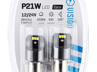 Set 2 Buc Bec Led Vision P21W Ba15S 12/24V 6X 3020 SMD Led, Nepolar, Canbus, Alb, 58332