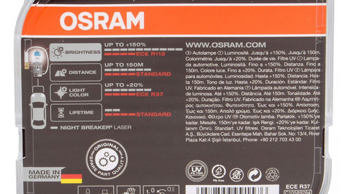 Set 2 Buc Bec Osram H3 12V 55W PK22s Night Breaker Laser Next Generation +150% 64151NL-HCB