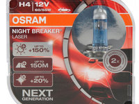 Set 2 Buc Bec Osram H4 12V 60/55W P43t Night Breaker Laser Next Gen +150% Up To 150M 64193NL-HCB