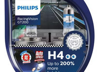 Set 2 Buc Bec Philips H4 P43T 12V 60/55W Racing Vision GT200 12342RGTS2