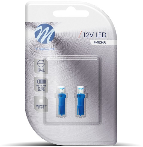 Set 2 Buc Led M-Tech T5 W2X4,6D 12V Albastru LB002B