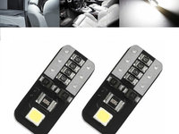 Set 2 Buc Led T10 2 SMD, W5W, Canbus, 12V, Pentru Pozitie, Plafoniere, Portbagaj, Lumina Alb 6000K KRU110