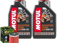 Set 2 Buc Ulei Motor Motul 4T Scooter Power 10W-30 MB 1L 105936 + Filtru Ulei Moto Hiflofiltro Yamaha YP125 R X-Max 2015-2017 HF140