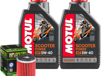 Set 2 Buc Ulei Motor Motul 4T Scooter Power 5W-40 1L 105958 + Filtru Ulei Moto Hiflofiltro Yamaha YP125 Ra Xmax 2011-2017 HF141