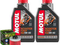 Set 2 Buc Ulei Motor Motul 4T Scooter Power 5W-40 1L 105958 + Filtru Ulei Moto / Scuter Hiflofiltro HF185