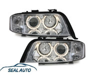 Set 2 faruri compatibil cu Audi 4B A6 01-03, pozitie Angel Eyes Crom