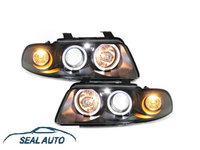 Set 2 faruri compatibil cu Audi A4 B5 95-98 pozitie angel eyes, negru