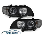 Set 2 faruri compatibil cu BMW X5 E53 98-03 Angel Eyes negru