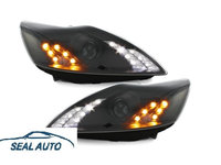 Set 2 faruri DAYLINE compatibil cu FORD Focus 08-10, drl optic, negru