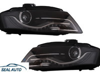 Set 2 faruri LED compatibil cu Audi A4 B8 8K (2008-2011) cu lumini de zi integrate, negru