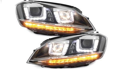 Set 2 faruri R-look compatibil cu VW Golf VII 7 2013+, 3D LED DRL