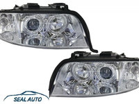 Set 2 faruri Xenon compatibil cu Audi A6 Sedan Avant (2001-2004) Angel Eyes Crom