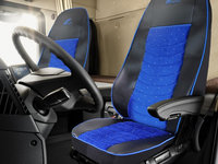 Set 2 huse scaun camion VOLVO Euro 5 piele ecologica neagra + catifea albastra (45094)