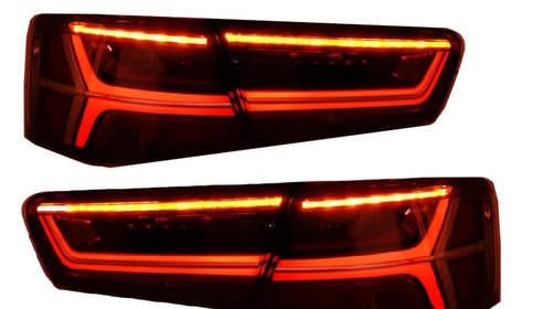 Set 2 stopuri Full LED compatibil cu Audi A6 4G C7 (2011-2014) Red/Clear Facelift Design Semnalizare Secventiala