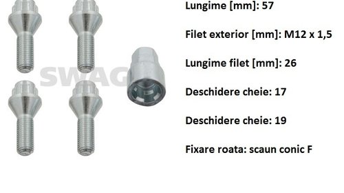 Set 4 prezoane antifurt cu cheie speciala pentru BMW 1,3,5 , LOGAN, ---- FEBI /SWAG --- Germania