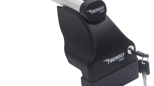 Set bare transversale portbagaj din aluminiu marca Twinny Load TL A14, kit complet cu bare, suporti si antifurt cu cheie