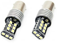 Set becuri auto cu LED CANBUS compatibil P21W BA15S 15 SMD 7.5W Alb 12/24V destinat competitiilor auto sau off-road