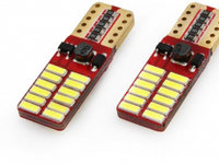 Set becuri auto cu LED CANBUS compatibil T10e W5W 24 SMD Alb 12V/24V destinat competitiilor auto sau off-road