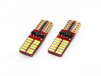 Set becuri auto cu LED CANBUS compatibil T10e W5W 24 SMD Alb 12V/24V, destinat competitiilor auto sau off-road AVX-AM01287