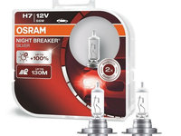 Set becuri auto OSRAM H7 12V, 55W, night breaker silver, 1500 lm, cu pana 100% mai multa lumina, culoare temperatura 3300K, Px26d, 64210NBSHCB, 2 buc.