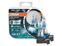 Set becuri H11 OSRAM 64211CBNHCB 12V, 55W, COOL BLUE INTENSE (NextGen), cu pana 100% mai multa lumina, albastru, PGJ19-2, Omologare: ECE, pana la 100 h, Fascicul luminos [lm]:1350, Culoare temperatura [K]:5000,