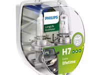 Set becuri H7 PHILIPS LongLife Ecovison, 12V, 55W, Px26d, ECE, 2 buc