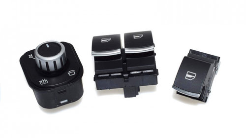 Set Bloc comenzi geamuri+Buton reglaj oglinzi+Buton pasager Volkswagen Amarok 2H, S1B 2010→ Crom