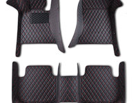 Set covoare Premium Lux piele eco BMW X7 G07 2018-2021-7 locuri negru cusatura rosie